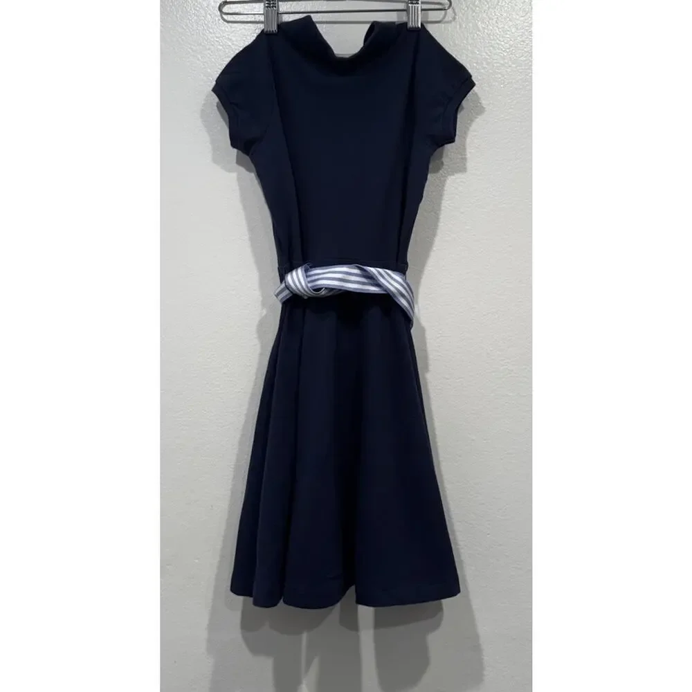 Ralph Lauren Navy Blue Belted Polo Dress Girls Size‎ 7 Preppy Nautical Classic
